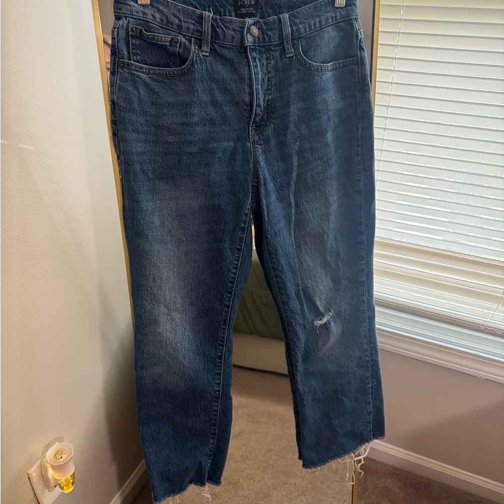J. Crew Distressed Mid Rise Flare Crop Jeans